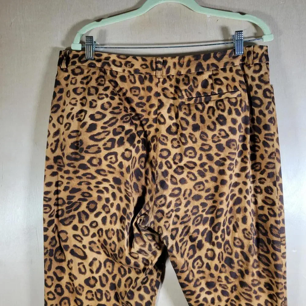 Jones New York Brown Animal Print Stretch Cropped Pants Women Size 14 - Picture 8 of 10